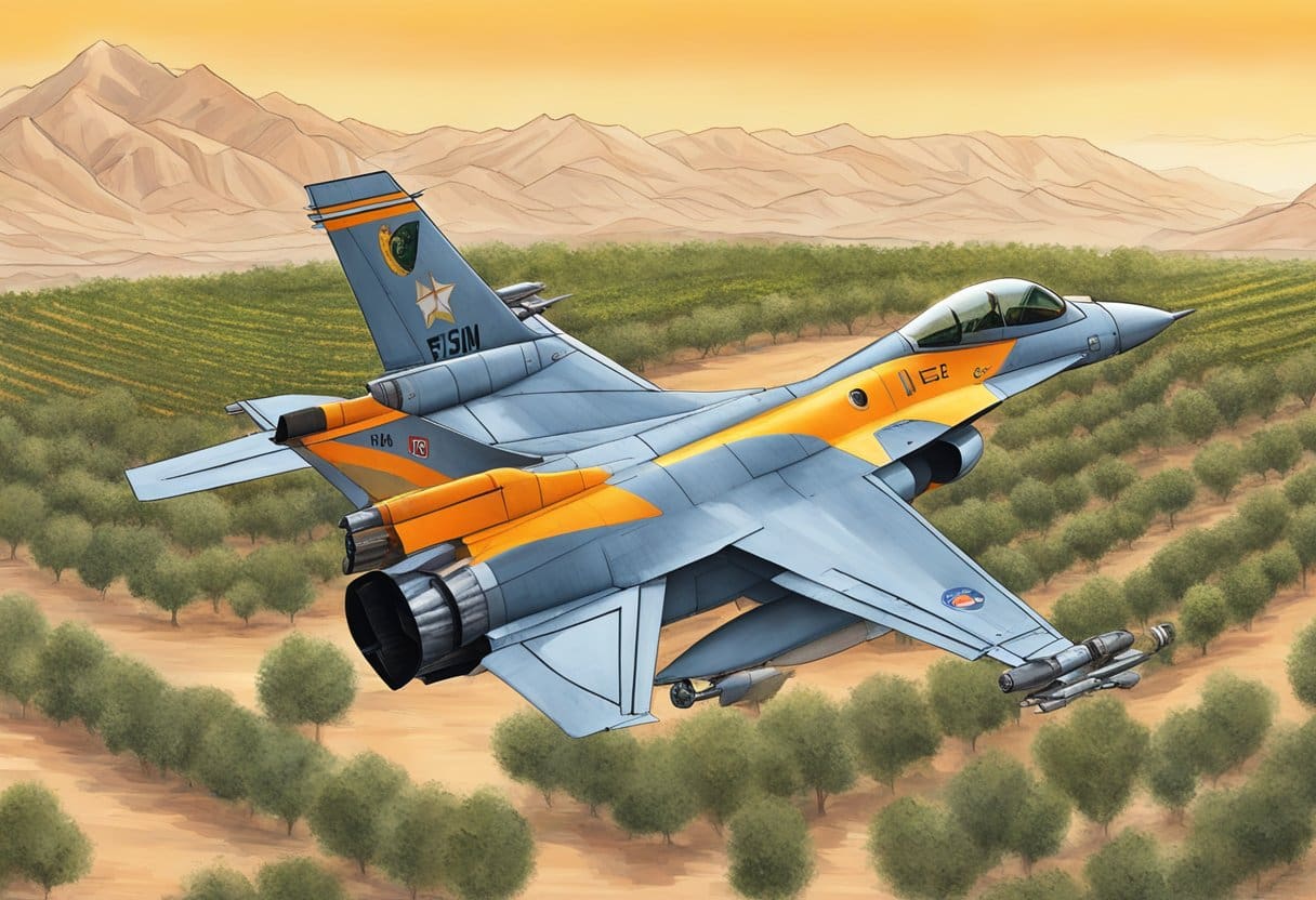 An F16 fighter jet base in the Middle East converted from an apricot orchard, signaling rising war tensions
