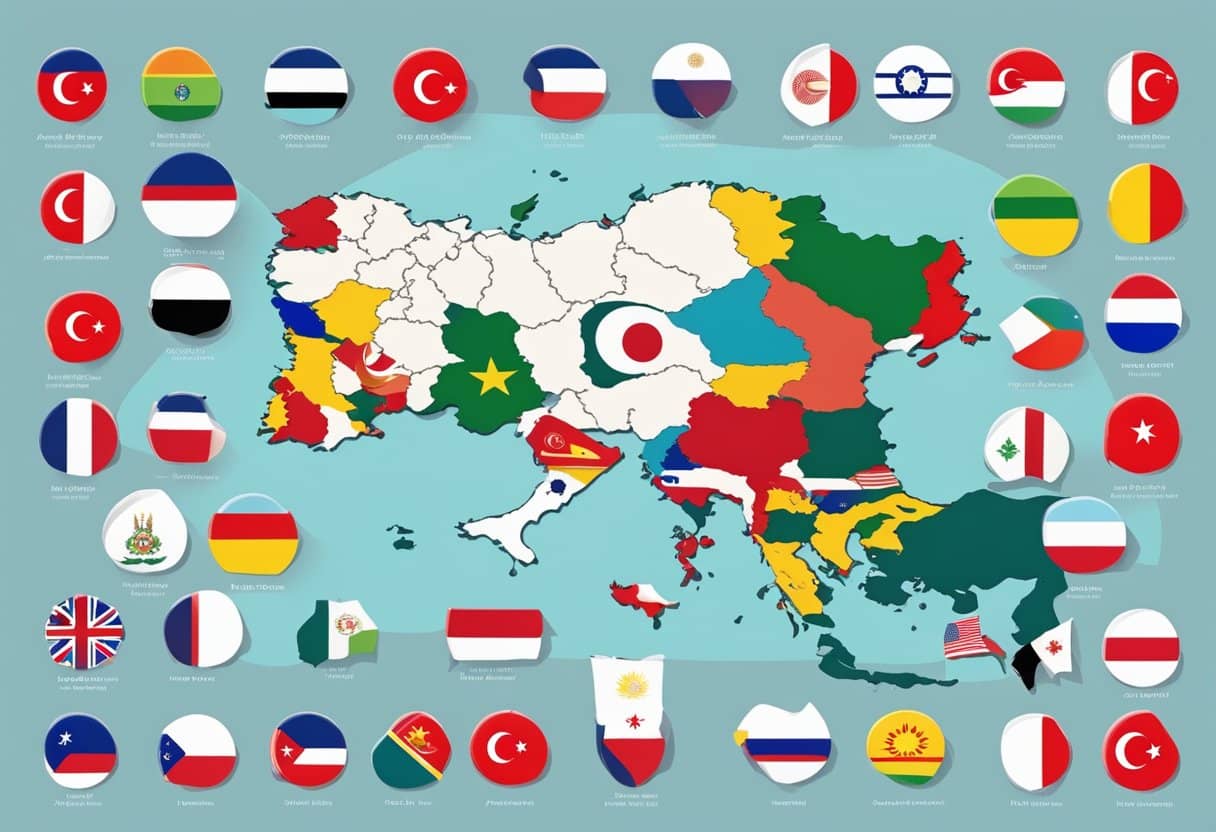 A map of Turkey surrounded by flags from various countries, with a calendar showing April 21, 2024